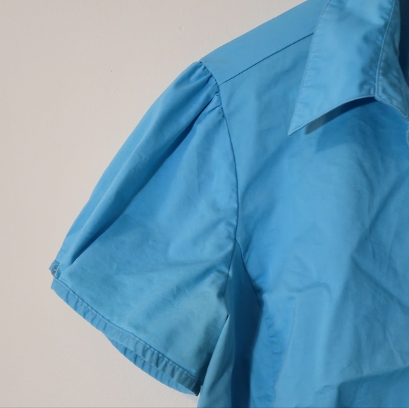 Ricki’s 18 Blue Pintuck Pleated Button Down Blouse Short Sleeve Stretch Workwear - Picture 5 of 14